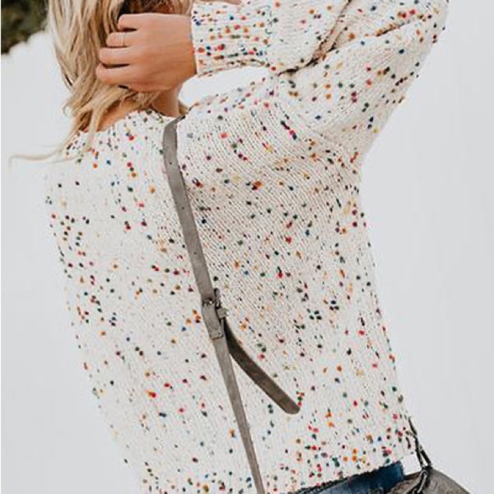 DEE ELLY Women’s Sweater Popcorn Funfetti Knit Distress Drop Shoulder Size Small - Picture 4 of 16